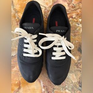 Prada Sneakers size 38.5 Italy US Size 8.5 Black Nylon White Excellent Cond!